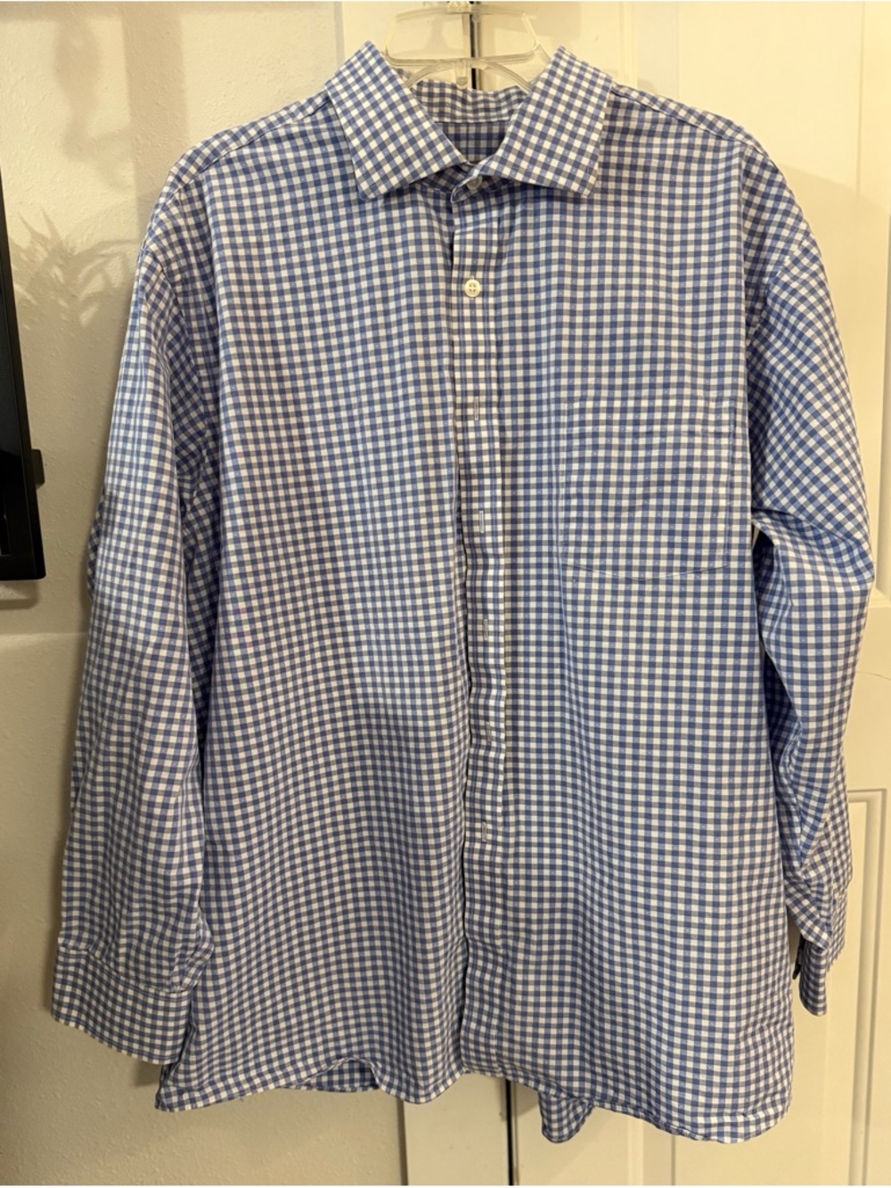Michael Kors Blue and White Gingham Dress Shirt